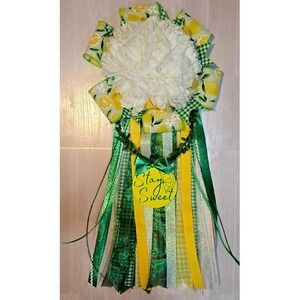 Custom Homecoming Mum Lemon Citrus Theme Stay Sweet Green Yellow White Ribbon
